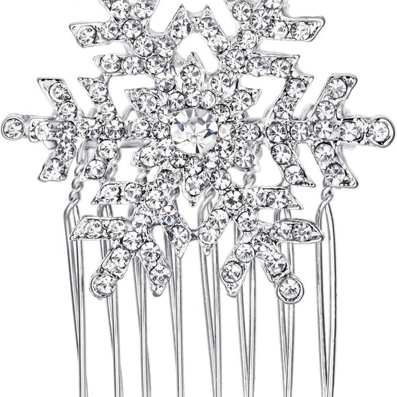 Jewelry - Winter Snowflake Hair Comb Crystal Alloy Bead Side Accessory for Women